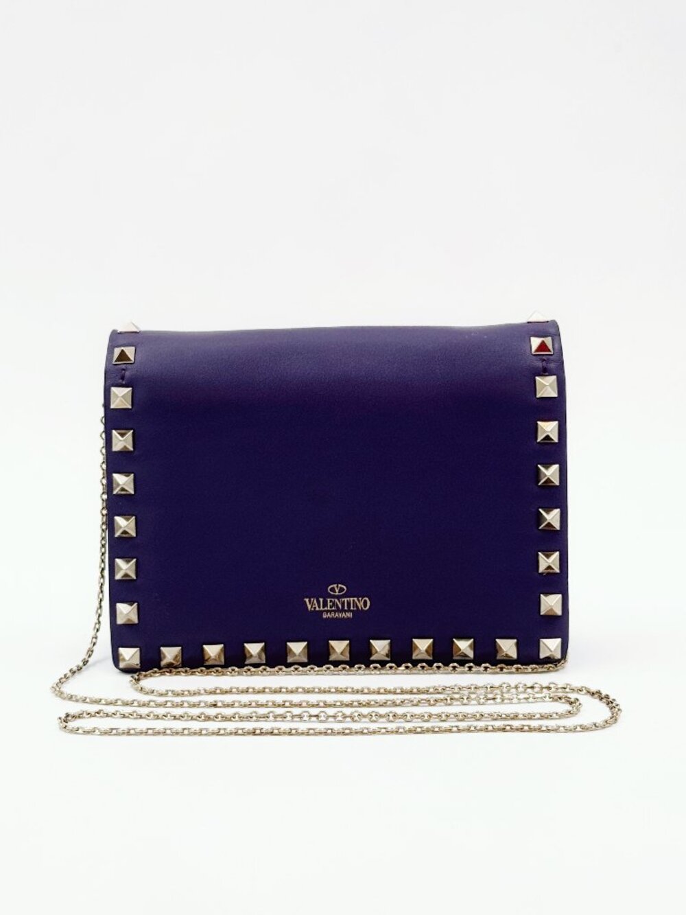 Valentino Garavani Rockstud Purple Leather Mini Chain Crossbody Bag Authentic